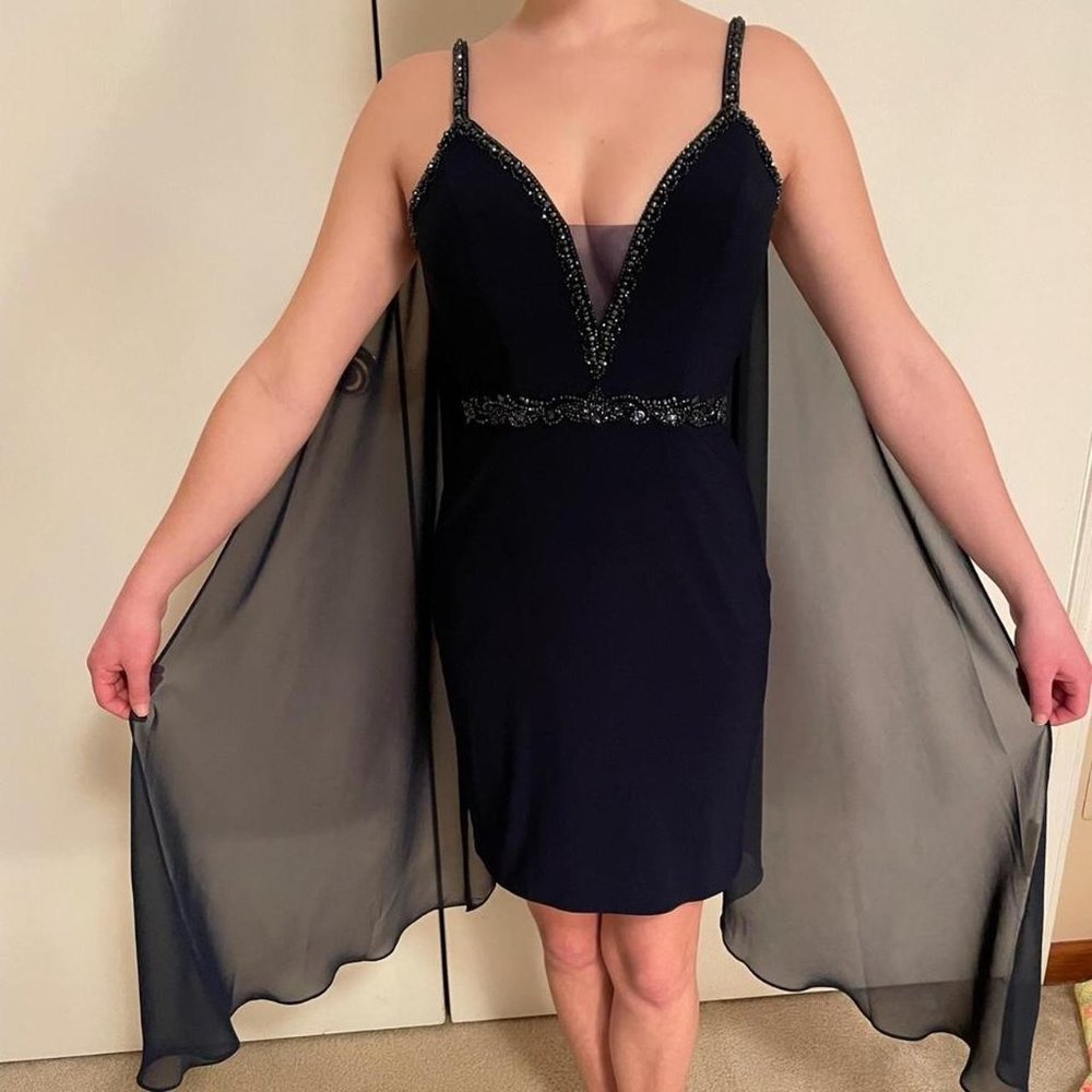 Navy Winged Beaded Dress